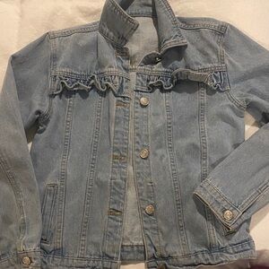Light Blue Denim Jacket with Ruffle Detail